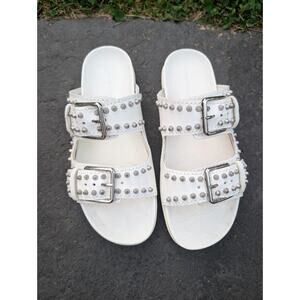 Kennel Schmenger Women's Studded Slides Sandals Sz 8 Natural Calf Milk Silver